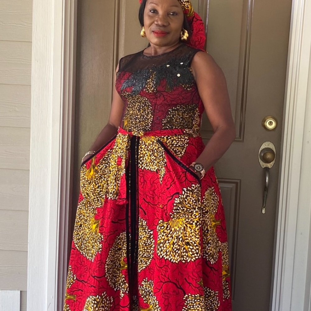 WOMEN AFRICAN PRINT,MAXI DRESS WITH FRONT POCKET.